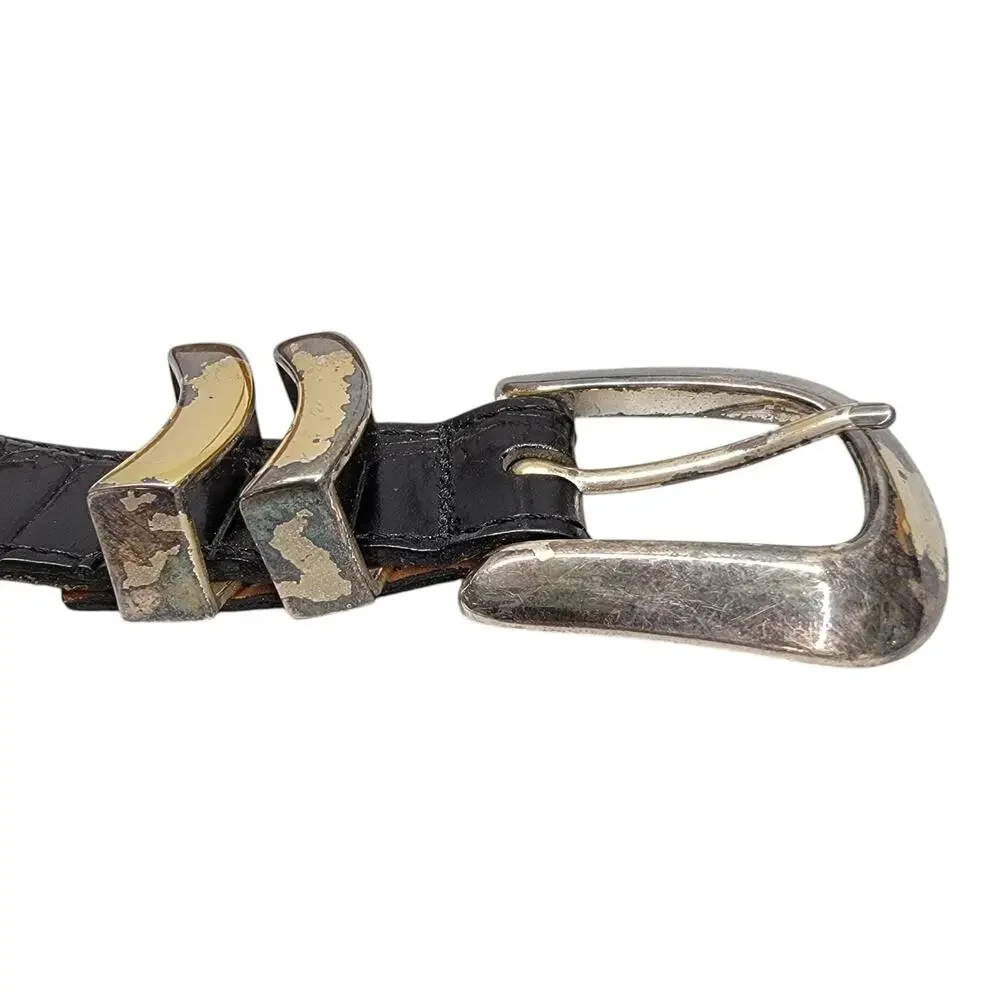 Vintage Brighton Onyx Mens Black Leather Belt Size 40 Croc Embossed USA Made